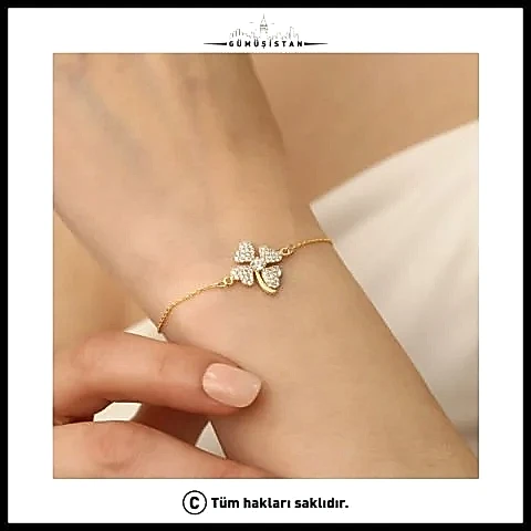 925 Ayar Gümüş Zirkon Taşlı Yonca Bileklik