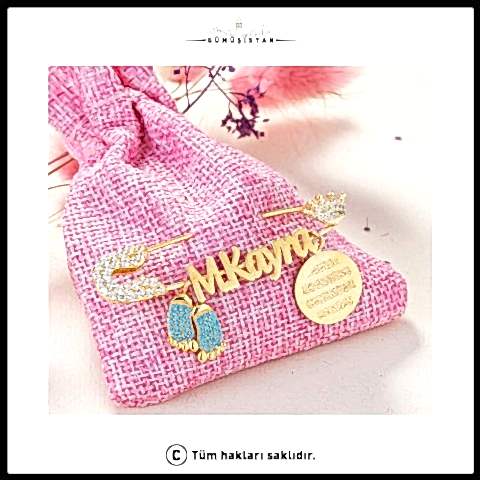 925 Ayar Gümüş Firuze Ayak Dualı İsimli Bebek İğnesi