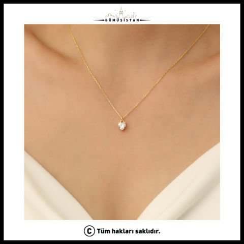 925 Ayar Gümüş Beyaz Taş Minimal Kalp Kolye