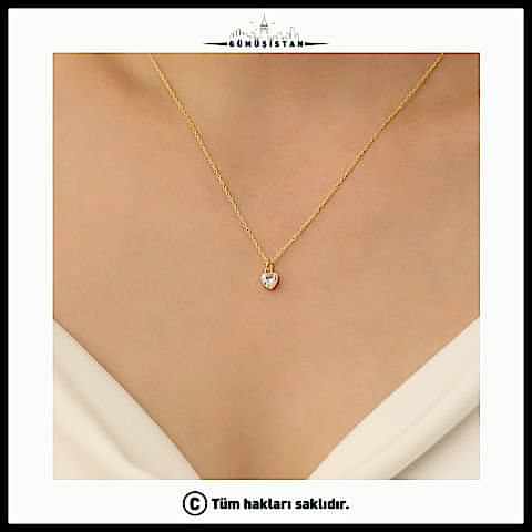 925 Ayar Gümüş Beyaz Taş Minimal Kalp Kolye