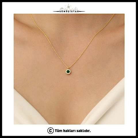 925 Ayar Gümüş Yeşil Taşlı Halka Kolye