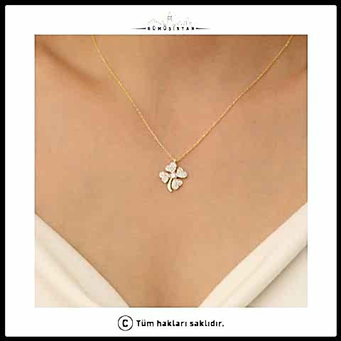 925 Ayar Gümüş Tek Taşlı Yonca Kolye