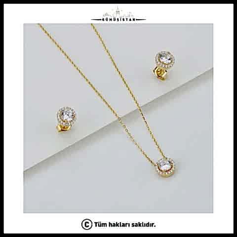 925 Ayar Gümüş Pırlanta Model Kolye Küpe Seti