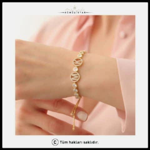 925 Ayar Gümüş İki Harfli Asansörlü Suyolu Bileklik