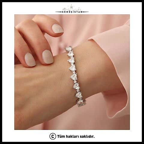 925 Ayar Gümüş Kalpli Su Yolu Bileklik