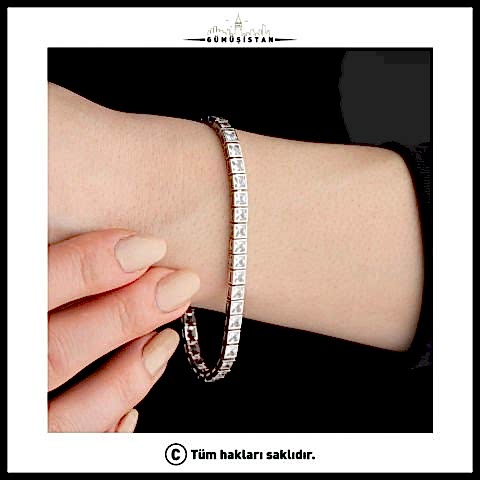 925 Ayar Gümüş Kare Taş Suyolu Bileklik