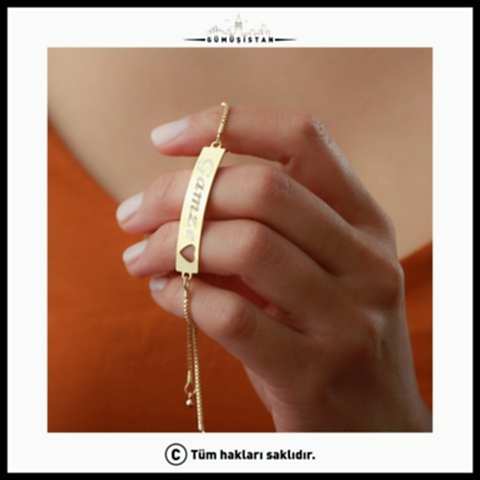 14 Ayar Altın Kaplama İsimli Kalpli Bileklik