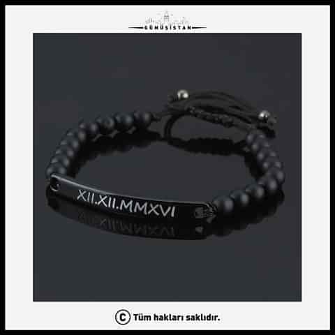 Kişiye Özel Tarihli Siyah Çelik Bileklik ( 1 Adet )