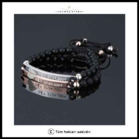 Kişiye Özel Kalpli İsimli ve Tarihli Çift Çelik Bileklik ( İki Adet )