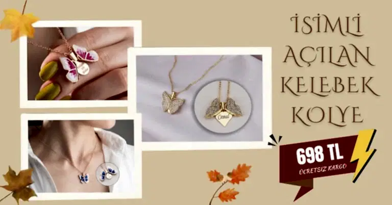 İsimli Açılır Kanatlı Kelebek Kolye