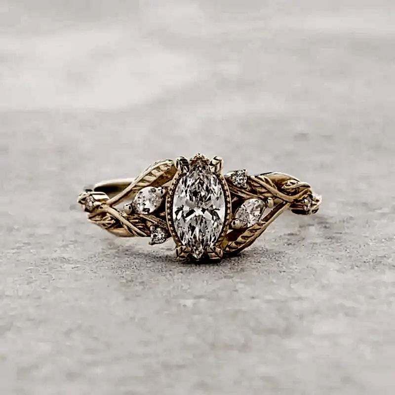 Özel Tasarım El İşçiliği Tektaş Markiz Pırlanta Sarmaşık Yüzük