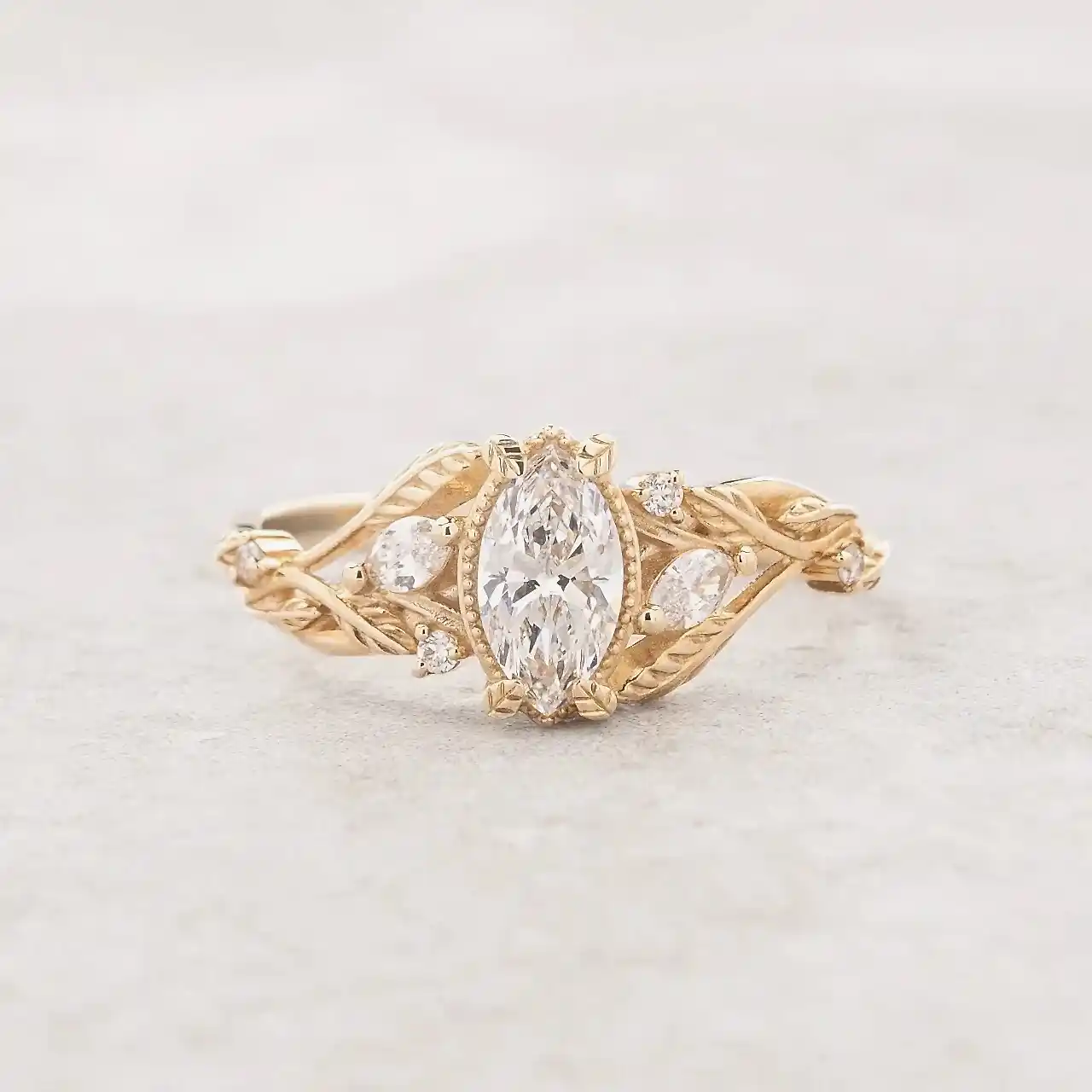 markiz sarmaşık yüzük yaprak tektaş pırlanta Özel Tasarım El İşçiliği Tektaş Markiz Pırlanta Sarmaşık Yüzük